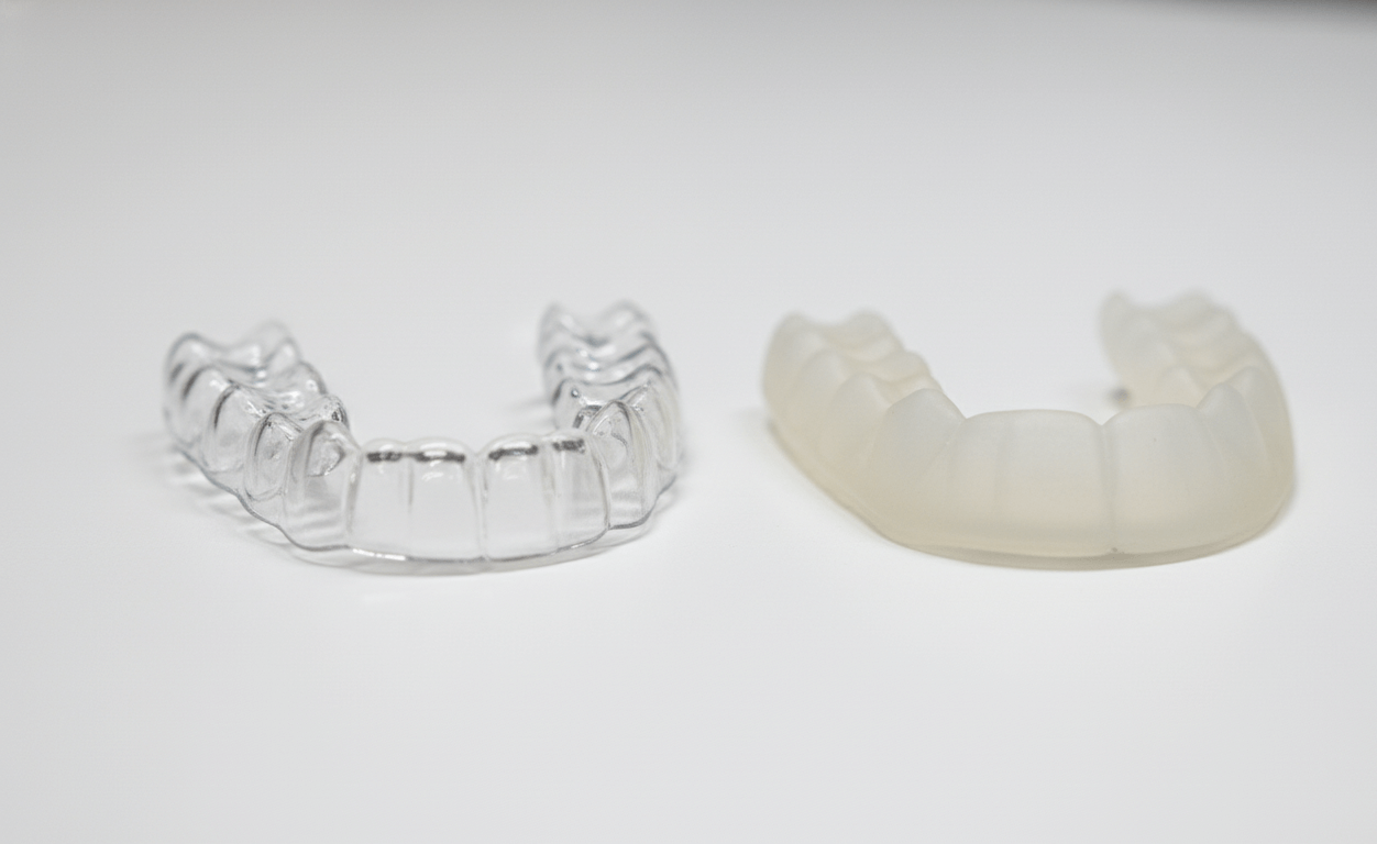 Comparação visual entre placa de acrílico rígida e placa de silicone flexível