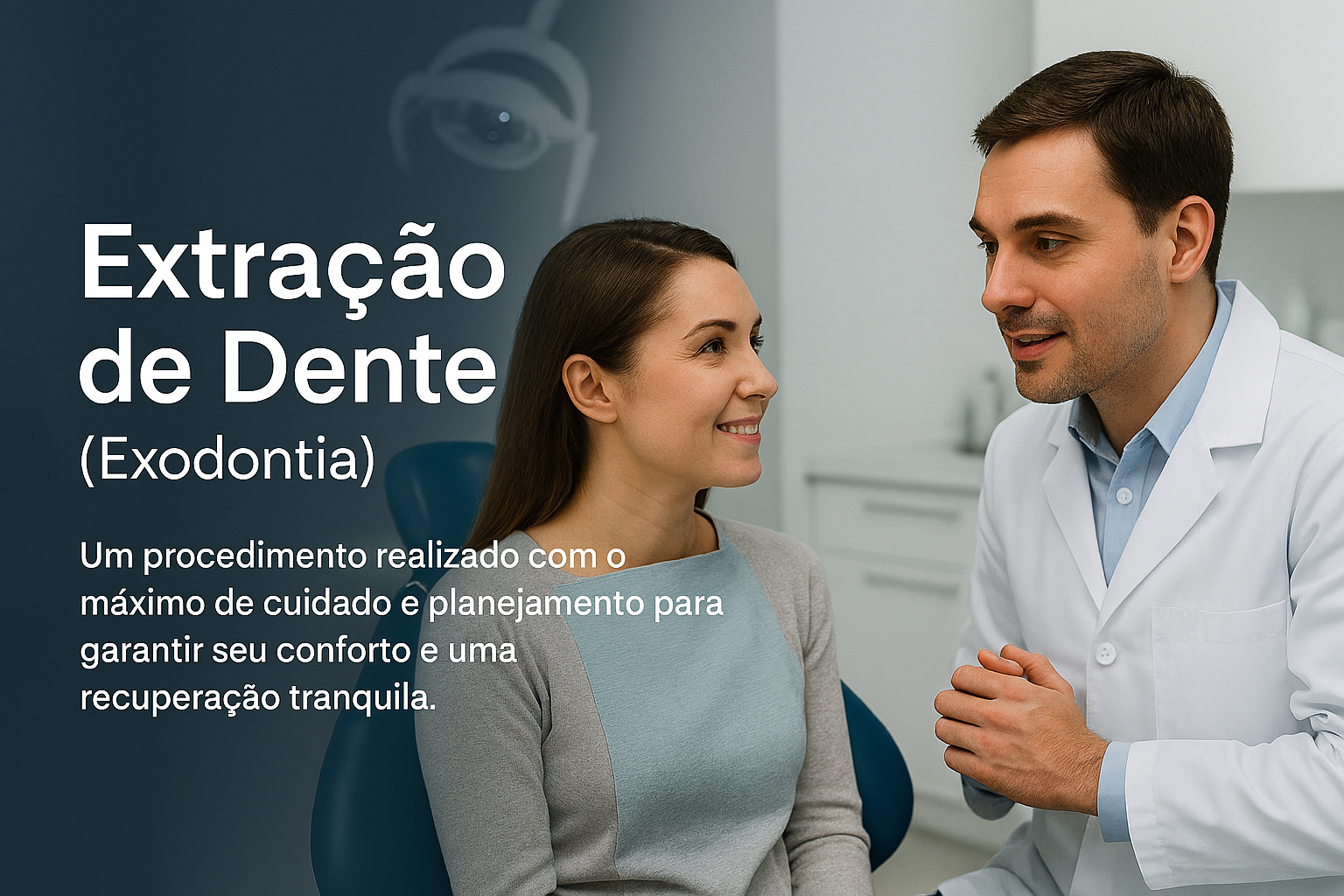 Dentista da MAAC conversando com paciente para explicar o procedimento de extração.